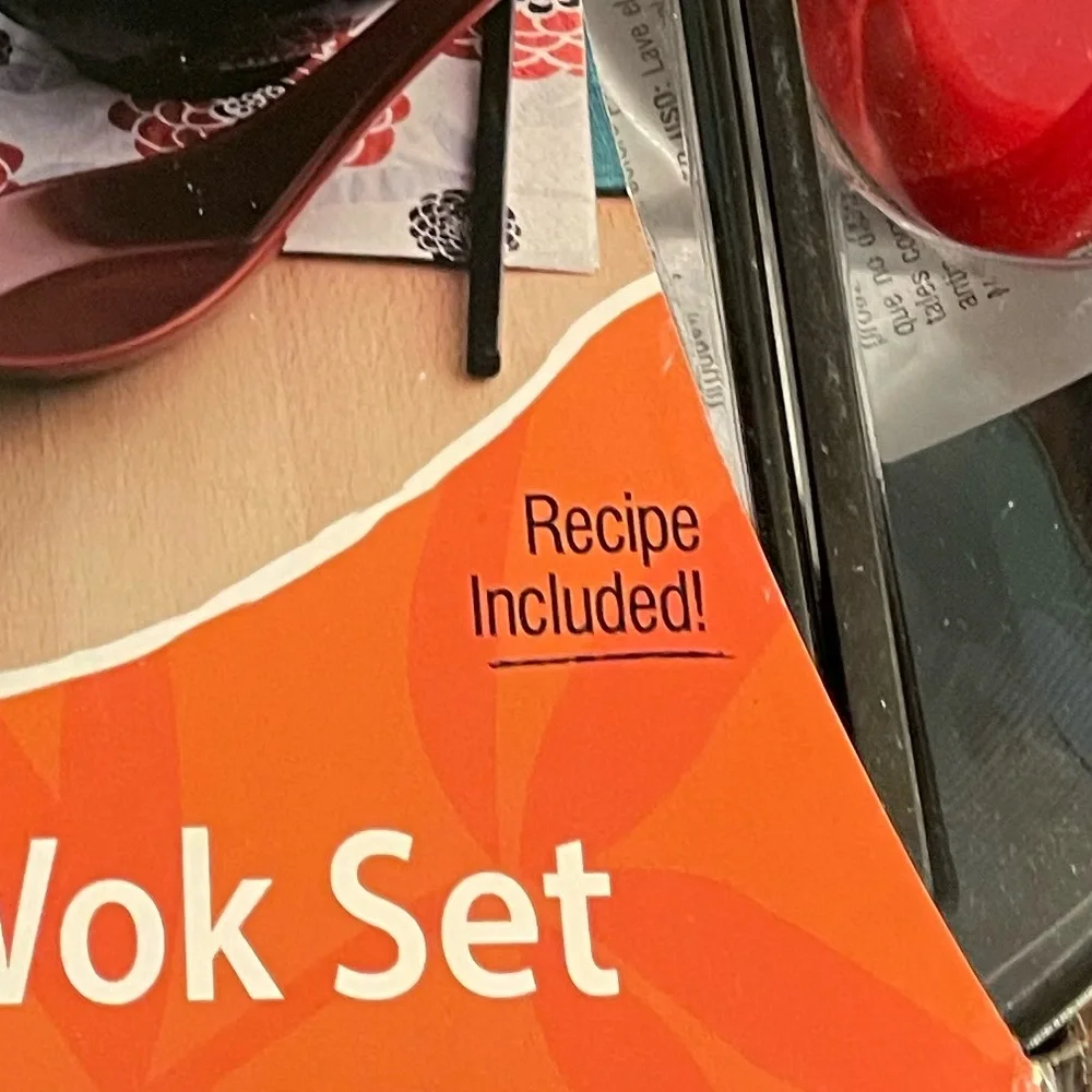 Imusa 9 Pc Wok Set with Red Utensils recipe included brand new NWT